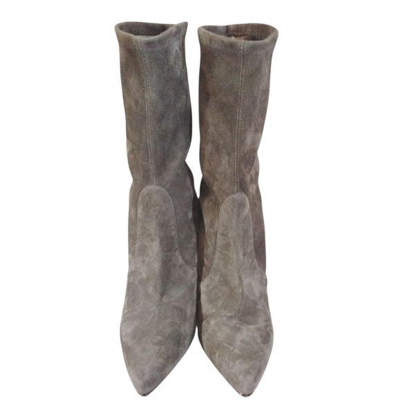 Stuart Weitzman Gray Suede Tall Ankle Sock Boots Size 8.5 - Picture 3 of 9